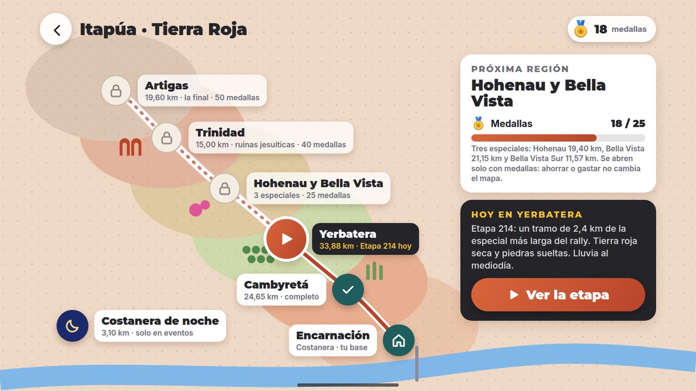 Mapa de Itapúa con las regiones del juego